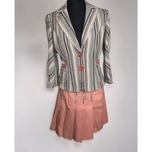 Vintage Phoebe Skirt Set Mod 50’s 60’s Style Blazer Pleated Skirt Pink Stripe
